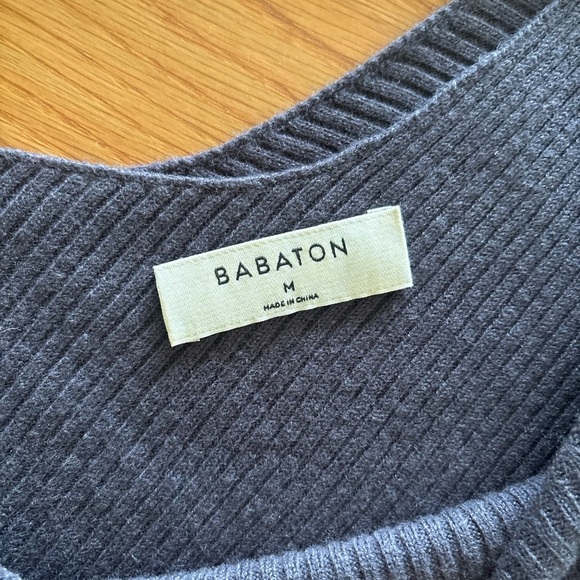 Aritzia Babaton Kitano Ribbed Sweater Gray Wool Blend Cross Back Size M - Picture 6 of 7